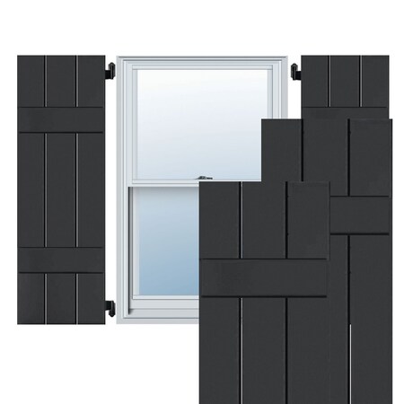 12W X 45H Exterior Three Board (2 Batten) Real Wood Pine Board-n-Batten Shutters, Black PR